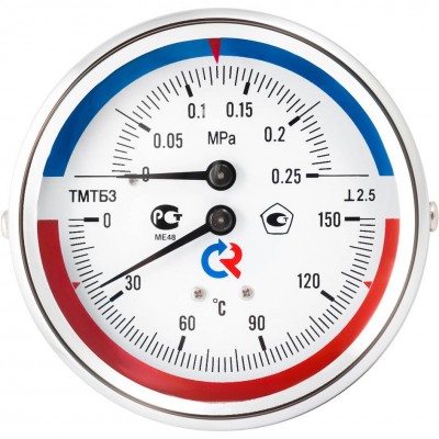 РОСМА  ТМТБ-31Р.1(0-150С)(0-1,6MPa)G1/2.2,5 ТЕРМОМАНОМЕТР 80 мм, ТИП - ТМТБ-31Р, температура: 0-150С, давление: 0-1,6MPa, G1/2 (снизу), корпус-сталь, механизм-латунь, дл