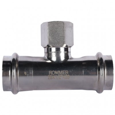 ROMMER RSS-0015-002812 ROMMER Тройник-переходник-ВР, 28х1/2, из нержавеющей стали прессовой