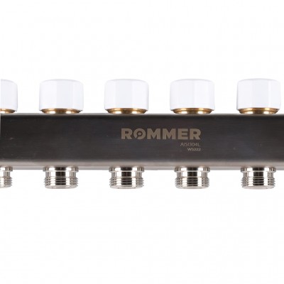 ROMMER RMS-1201-000007 ROMMER Коллектор из нержавеющей стали с расходомерами, с клапаном вып. воздуха и сливом 7 вых.