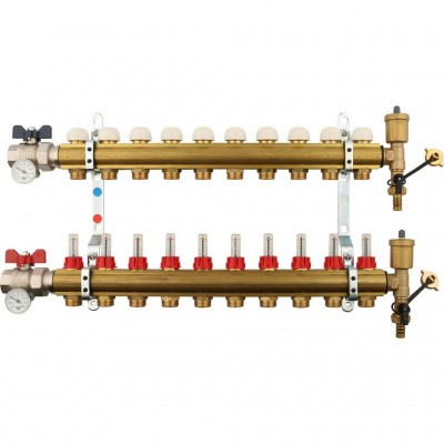 TIEMME  1х3/4 ЕК Коллектор в сборе с расходомерами на 10 выходов