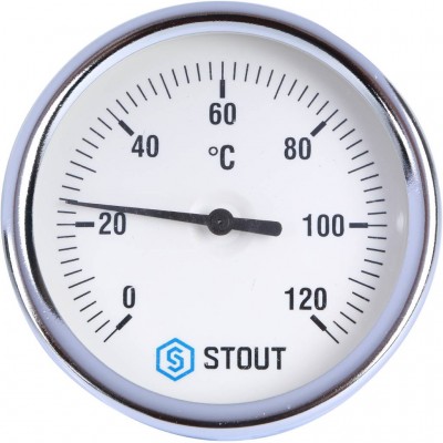 STOUT SIM-003 Термометр биметаллический с погружной гильзой. Корпус Dn 80 мм, гильза 50 мм, резьба с самоуплотнением 1/2", 0...120°С