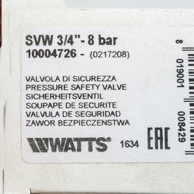 Watts SVW 8-3/4 Предохранительный клапан вр 3/4" x 8 бар