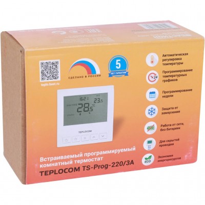 Teplocom Термостат комнатный Teplocom TS-Prog-220/3A, проводной, прогр., реле 250В, 3А