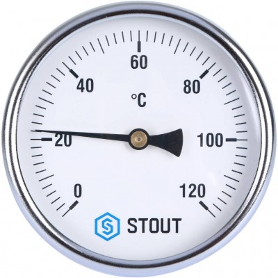 STOUT SIM-0001 Термометр биметаллический с погружной гильзой. Корпус Dn 100 мм, гильза 100 мм 1/2", 0...120°С