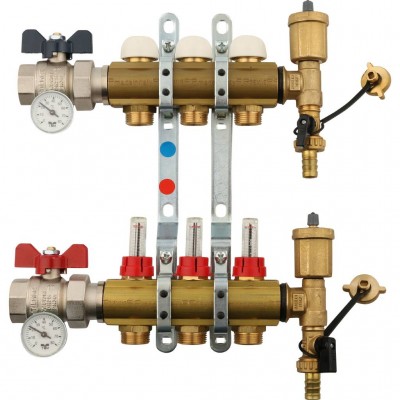 TIEMME  1х3/4 ЕК Коллектор в сборе с расходомерами на 3 выхода