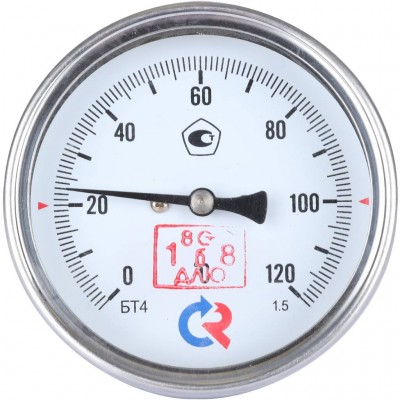 РОСМА БТ-41.211(0-120С)G1/2.46.1,5 ТЕРМОМЕТР биметалл. 80 мм, ТИП - БТ-41 корпус - хромированная сталь, шток осевой 46х6мм - нерж.сталь, 0-120C, c гильзой (латунь