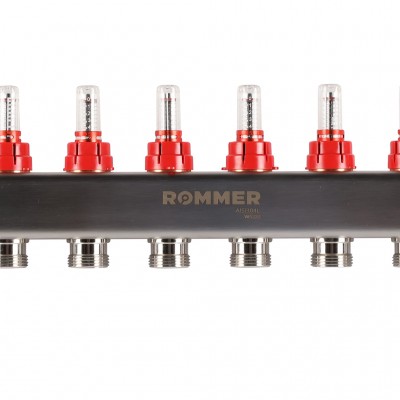 ROMMER RMS-1201-000009 ROMMER Коллектор из нержавеющей стали с расходомерами, с клапаном вып. воздуха и сливом 9 вых.