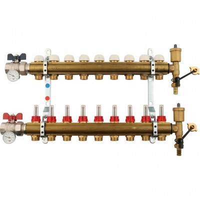 TIEMME  1х3/4 ЕК Коллектор в сборе с расходомерами на 9 выходов