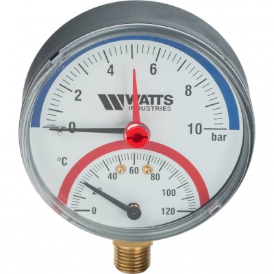 Watts F+R828 Термоманометр радиальный 10х1/2" DN 80 (0-10 бар)