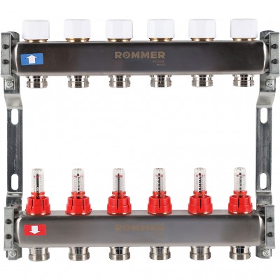 ROMMER RMS-1200-000006 ROMMER Коллектор из нержавеющей стали с расходомерами 6 вых.