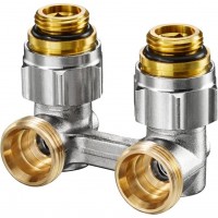 OVENTROP  Узел Multiflex F, запорно-присоединительный, угловой H-образный, 3/4", 1/2", Н ЕК-Н, PN, бар-10, T°C -от +2 до +120, латунь, никелированный, ZB, для отоп