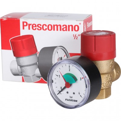 Flamco Предохранительный клапан с манометром'Prescomano 1/2 x 1/2 - 3bar