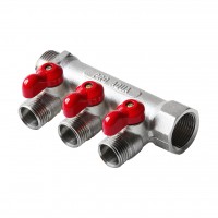 Pro Aqua V100.03-m20-f20 Pro Aqua 3 выхода, 3/4 х 1/2  PRO AQUA Коллектор латунный с шаровыми кранами