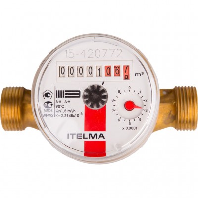 ITELMA WFW24.D110-3-B-L-01-IP54 ITELMA Счетчик горячей воды (Ду=15мм, L=110мм, Qном=1,5 м3/ч, импульсный выход ГЕРКОН, вес импульса =1 л)