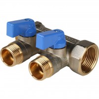 STOUT  Коллектор с шаровыми кранами 3/4 , 2 отвода 1/2  (синие ручки)