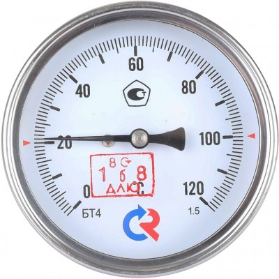 РОСМА БТ-41.211(0-120С)G1/2.64.1,5 ТЕРМОМЕТР биметалл. 80 мм, ТИП - БТ-41 корпус - хромированная сталь, шток осевой 64х6мм - нерж.сталь, 0-120C, c гильзой (латунь