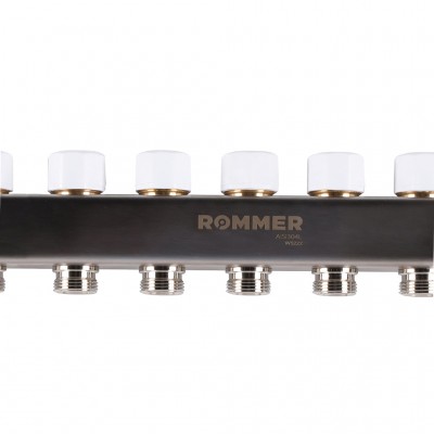 ROMMER RMS-1201-000008 ROMMER Коллектор из нержавеющей стали с расходомерами, с клапаном вып. воздуха и сливом 8 вых.