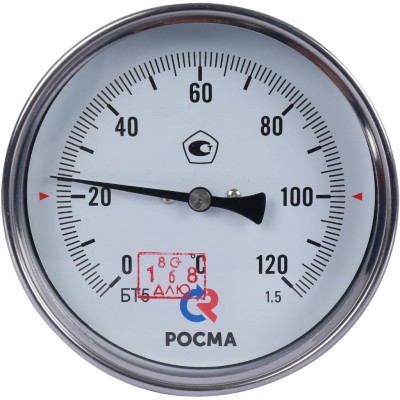 РОСМА БТ-51.211(0-120С)G1/2.64.1,5 ТЕРМОМЕТР биметалл. 100 мм, ТИП - БТ-51 корпус - хромированная сталь, шток осевой 64х6мм - нерж.сталь, 0-120C, c гильзой (латун