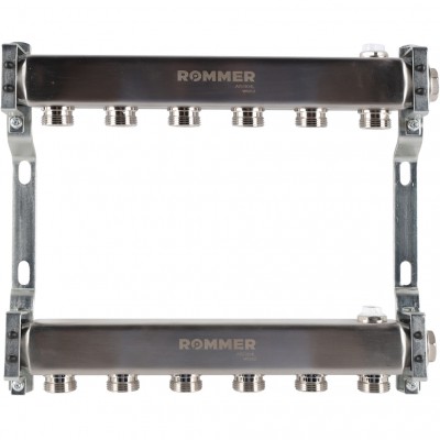 ROMMER RMS-4401-000006 ROMMER Коллектор из нержавеющей стали для радиаторной разводки 6 вых.