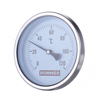 RIM-0001-801015 Термометр ROMMER биметаллический с погружной гильзой. Корпус Dn 80 мм, гильза 100 мм 1/2 , 0...120°С