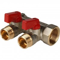 STOUT Коллектор с шаровыми кранами 3/4 , 2 отвода 1/2 (красные ручки) STOUT Коллектор с шаровыми кранами 3/4 , 2 отвода 1/2 (красные ручки)