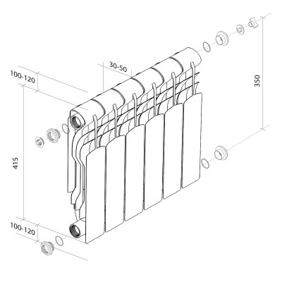 Радиатор биметалл Royal Thermo Revolution Bimetall 350 – 4 секц.