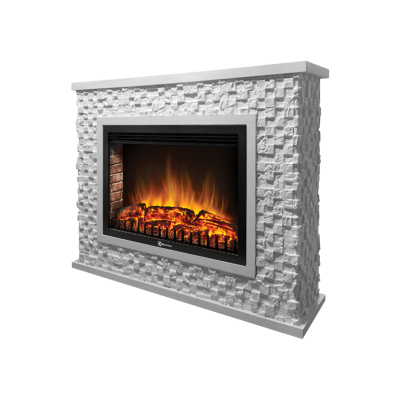 Портал Firelight Quadro 30 камень песчаник античный белый, белая эмаль