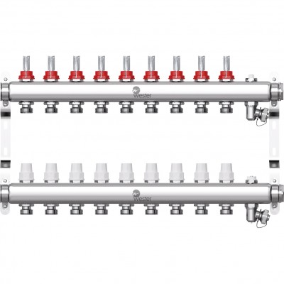 Коллектор Wester нерж. MUFS 1"-3/4 в сборе с расходомерами на 9 выходов