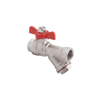 Кран шаровой латунный MVI с фильтром DN15 PN25 вн-вн, бабочка, полнопроходной