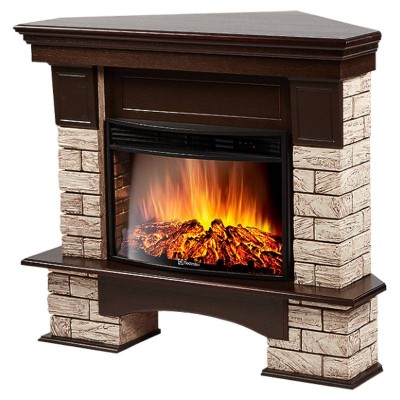 Портал Firelight Forte Wood 25U (угловой) камень коричневый, шпон темный дуб