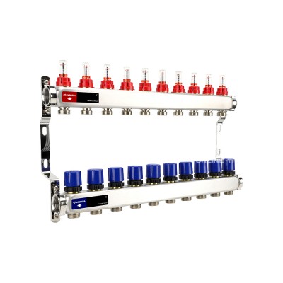 Группа коллекторная с расходомерами VARMEGA VM15110 ВР 1", на 10 контуров 3/4" EK, нерж. сталь