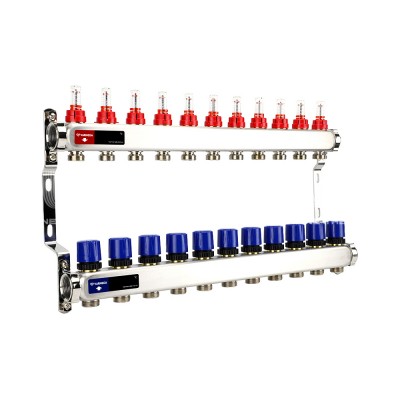 Группа коллекторная с расходомерами VARMEGA VM15111 ВР 1", на 11 контуров 3/4" EK, нерж. сталь