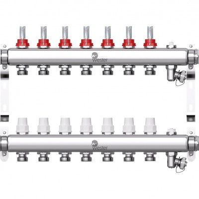 Коллектор Wester нерж. 1"-3/4 в сборе на 7 выходов, с расходомерами